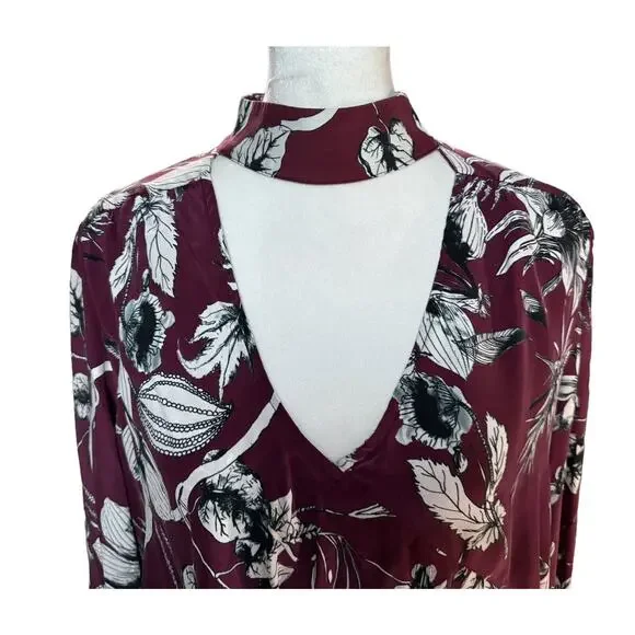 Parker Womens Hamlet Mock Neck Bouquet Floral Print 100% Silk Blouse, Sz Medium - Picture 3 of 10